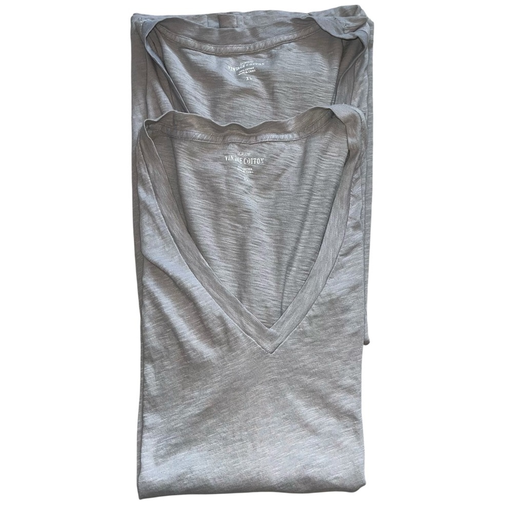 2 J. Crew Women's XL T-Shirts Gray Vintage Cotton Short Sleeve V-Neck Pullover